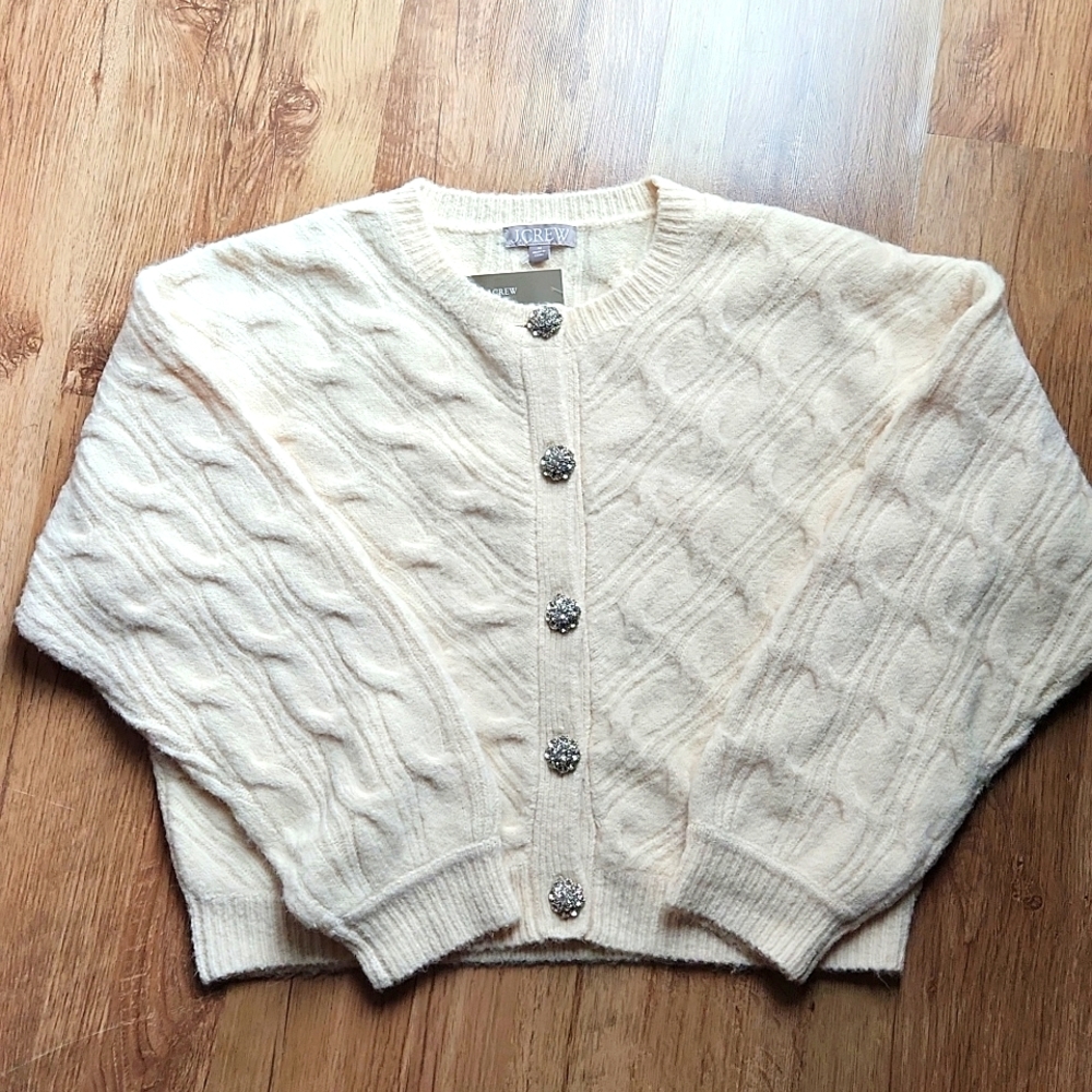 NWT J.Crew cable-knit cardigan/sweater with jewel buttons size M - Picture 2 of 9